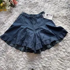 ローズファンファン　ショートパンツ　【LL】ネイビー　デニム　フリル　キュロット