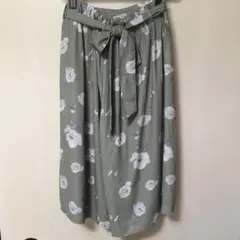 Honeys 花柄ガウチョ 緑/白