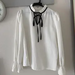 SHEIN ホワイト リボン付き長袖シャツ S