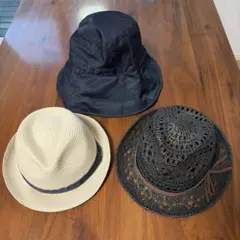 ストローハット 中折れ帽子 麦わら帽子 3点セット