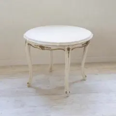 アンティークデザイン 猫脚テーブル アイボリー 直径59cm × 高さ46cm