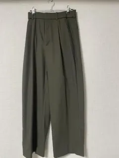 オリーブグリーン ワイドパンツ ハイウエスト