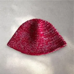 クラッシャーハット　クロシェハット　ビーニー　バケットハット　ハンドメイド　赤