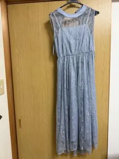 ライトブルー レース マキシドレス