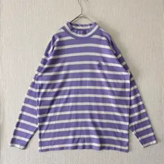 Calvin Klein Sport/紫と白 ストライプ ハイネック長袖Tシャツ
