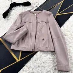 極美品【近年モデル】ロエベ ラムレザー ノーカラージャケット 羊革 VV099のサムネイル