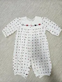 ホワイト ハートとクマ刺繍 ツーウェイ・ドレスオール