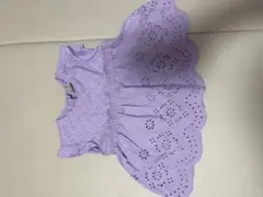 パープル 刺繍入り フレアスリーブ トップス　プチマイン