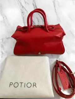 (美品)POTIOR レザーハンドバッグ レッド