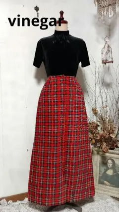 お値下げ【古着】vintage ヴィンテージ赤チェックマキシ丈ロングスカート