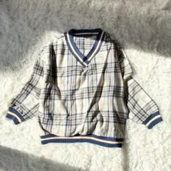 A107 Ｖネック　オーバーサイズ　トレーナー　チェック柄　カジュアル　長袖
