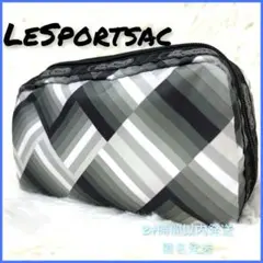 LESPORTSAC グレー 白黒ストライプ　小さめ ポーチ