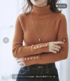 リブ袖口ボタンタートルネックプルオーバー オレンジ ニッセン