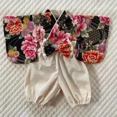 ハンドメイド☆ベビー袴☆花柄☆ブラック×生成り