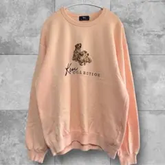 犬刺繍スウェット 日本製 綿100 ピーチL 古着