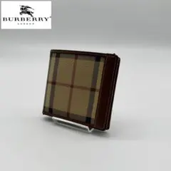 【極美品】BURBERRY レザー 2つ折り財布 ノバチェック ゴールド金具