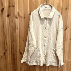 【スタディオクリップ】シャツ　長袖　楊柳生地　ポケット付　前開き　ベージュ系