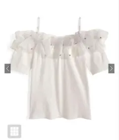 GRL ビジューオーガンジーフリルオフショルダーリブトップス[ks077]