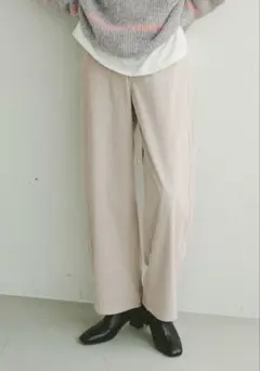 GLOBAL WORK イージーケアコーデュロイワイドパンツ　L グレージュ色