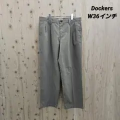00s DOCKERS 2タック ワイドデニムスラックスW37相当クロップド濃紺 