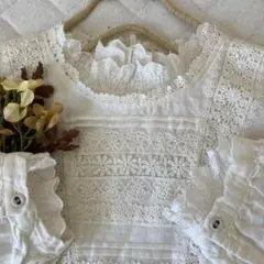 まる子様専用★未使用品★ｓｍ２★オフ白⋆綿麻⋆胸元レース＊ワンピース