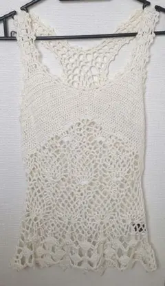 アイボリー レース編み ノースリーブ タンクトップ