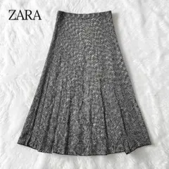 ZARA ザラ 幾何学柄 プリーツ フレアロングスカート モノトーン L 大きめ