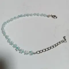 ハンドメイド水色 花モチーフ ブレスレット