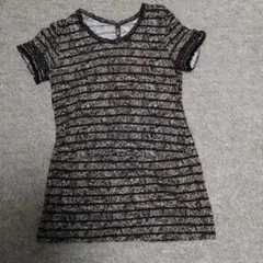 花柄刺繍入り半袖シャツ 黒のストライプのサムネイル