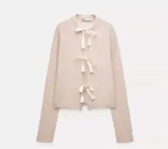 ZARA リボン付き長袖ニット ベージュ Sサイズのサムネイル