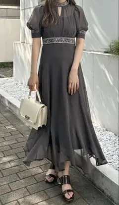 MERCURYDUO　カラーエンブロイダリーハーフスリーブドレス