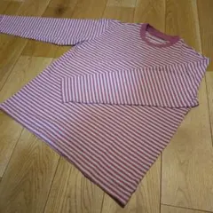 MUJI 無印ピンクストライプ長袖Tシャツ Lサイズ