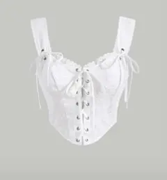 レースアップフロント　フリル　ビスチェ　白 バレエコア トップス リボン付き
