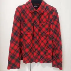 トリココムデギャルソン 丸襟はぎ合わせバイヤスデザインジャケット RED M