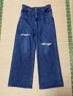 GU ワイドデニムパンツ　ハイウエストセミワイドジーンズ　古着　デニム