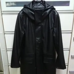 シンセティックレザーウォームフーデッドハーフコート