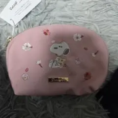 スヌーピー刺繍ポーチ ピンク