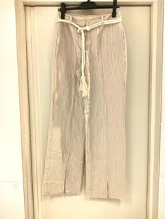 美品！ザラ　ストライプ リネン　パンツ ロープベルト