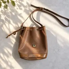 LANCEL ランセル 巾着 ショルダーバッグ バケツ型 ブラウン