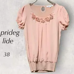 prideg lide ブラウス（38）半袖　花モチーフ　ビジュー　薄手ニット