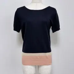 E341エニィスィス カラーブロック ニット カットソー 紺 2 オンワード樫山