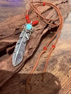 ターコイズ付きフェザー　buff 極美品　 シルバー鹿紐ホワイトハート最終価格