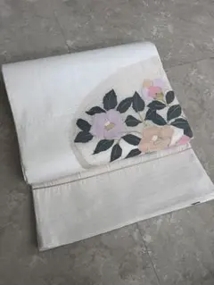 白 花柄刺繍 袋帯　夏用