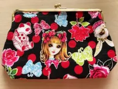 がま口ポーチ 昭和レトロ柄【未使用品】