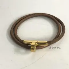 エルメス トゥルニ レザー ブレスレット ゴールド ブラウン 2重 HERMES