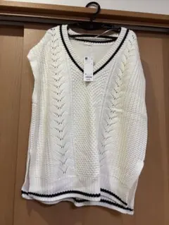 WOMEN コットンブレンドチルデンニットベスト XL