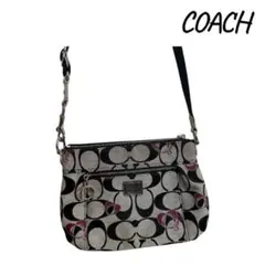 『訳あり』COACH ショルダーバッグ ロゴプリント ベージュ/ブラック/ピンク