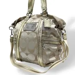 美品 735 コーチ トートバッグ 2way ポピー シグネチャー ゴールド