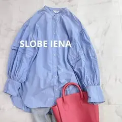 スローブイエナ ボリュームスリーブデザインブラウス ノーカラー　ブルー
