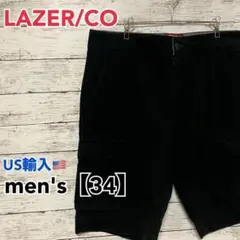 ●A35【US輸入】LAZER/CO ショートパンツ ブラック系メンズ【W34】